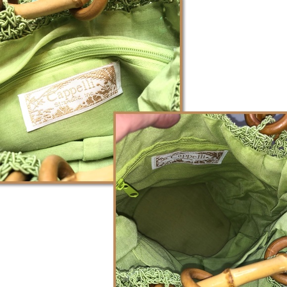 Cappelli Purse Green Crocheted Bag Boho Chic Round Rattan Handle - Picture 8 of 8